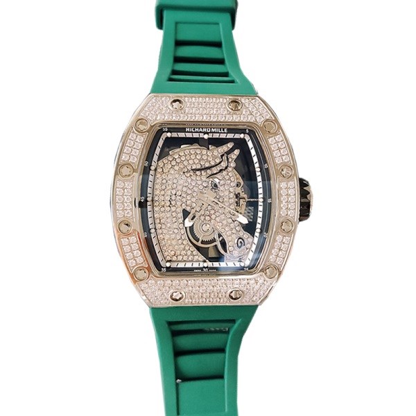 Richard Mille Rm Mechanical Men Watch Rubber Band Diamond Bezel